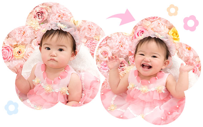 泣いたり疲れたりでうまく撮影できないときは、後日撮り直しが可能です!